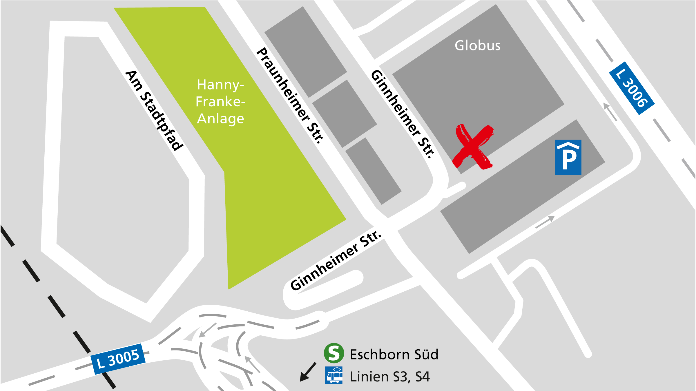 Anfahrtsskizze zum Alnatura in Eschborn, Ginnheimer Straße 18
