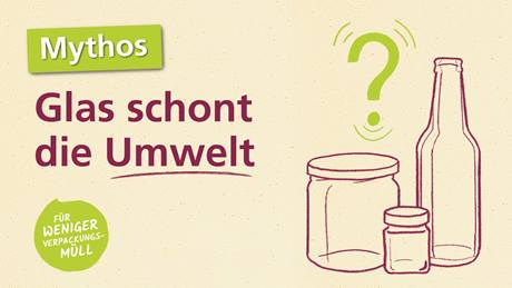 Illustration zum Verpackungsmythos "Glas schont die Umwelt"