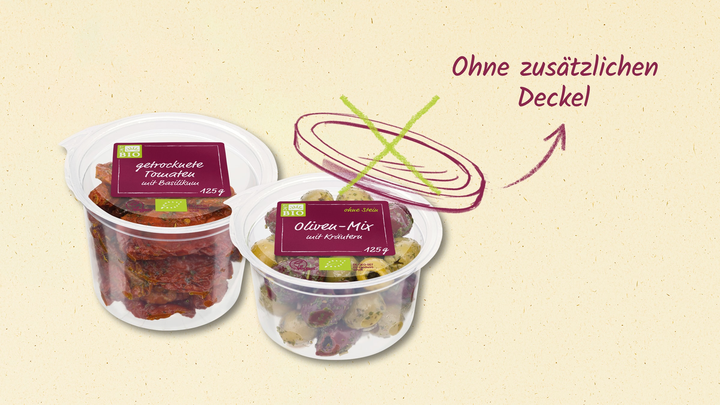 Antipasti ohne zusätzlichen Deckel – Optimierte Verpackung von Alnatura Produkten