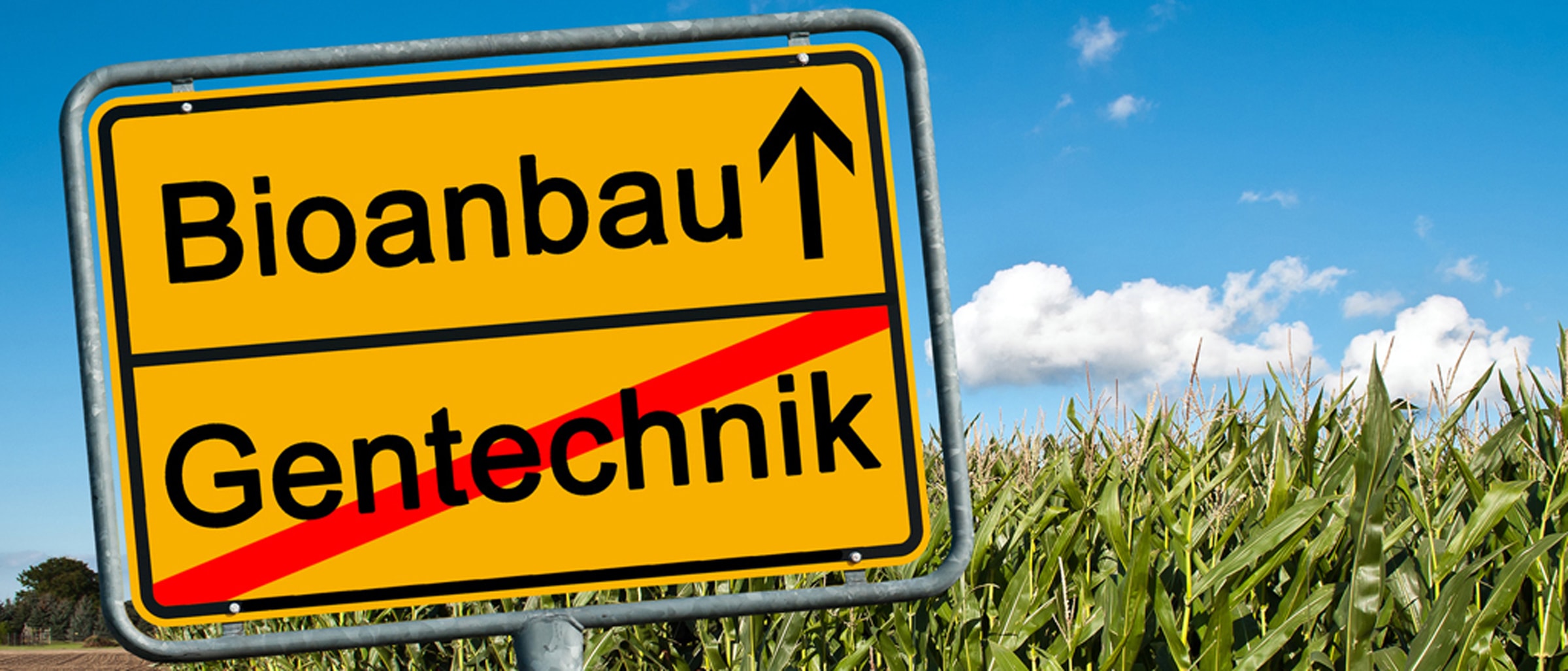 Ortschild - Nein zu Gentechnik, ja zum Bioanbau
