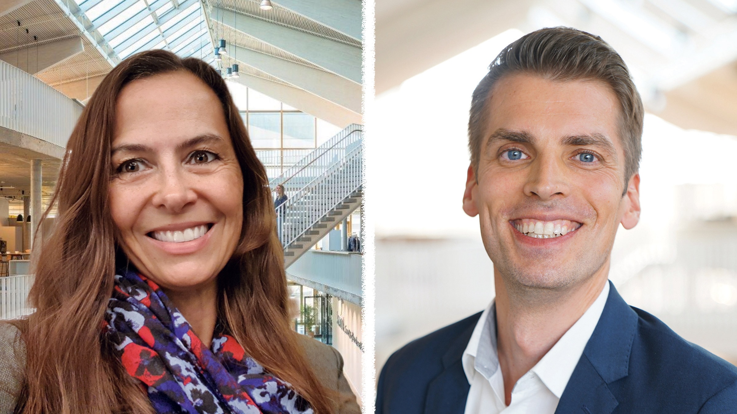 Porträts von Tanja Zimmer (Bereichsverantwortliche Alnatura Produktmanagement) und Alexander Stabel (Abteilungsverantwortlicher Einkauf Trockensortiment)