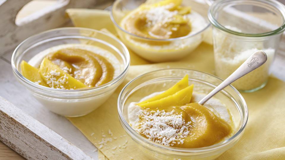 Kokos-Reis-Brei mit Mango